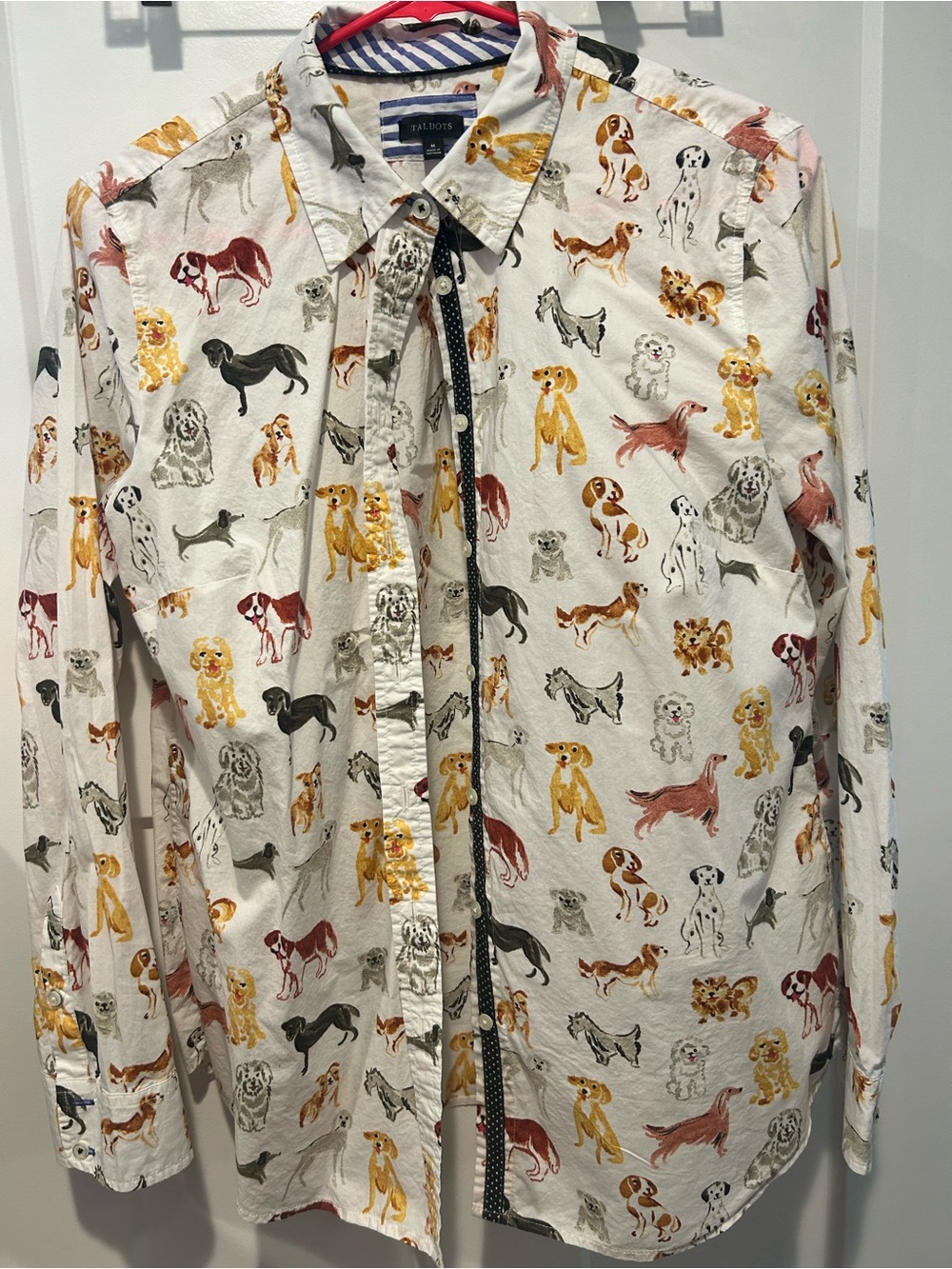 Talbots White Button-Down Shirt with Colorful Dog Print